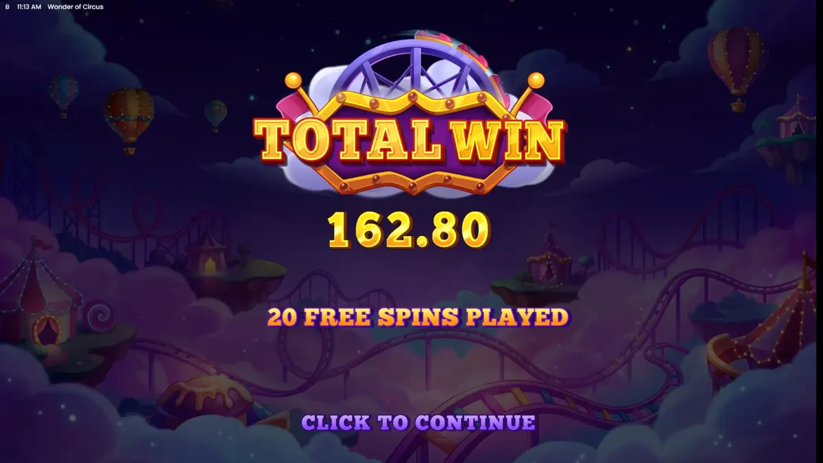 Interface vibrante do slot Wonder of Circus com elementos de circo neon