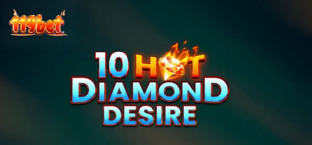 Interface do jogo 10 Hot Diamond Desire com símbolos de frutas e diamantes brilhantes.